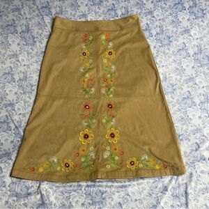 Vintage Y2K 70s Inspired Penny Lane Skirt NY&C Embroidered Midi Faux Suede Hippy